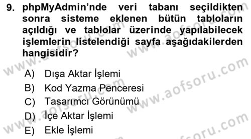 Web Yayıncılığı Dersi 2022 - 2023 Yılı (Final) Dönem Sonu Sınav Soruları 9. Soru