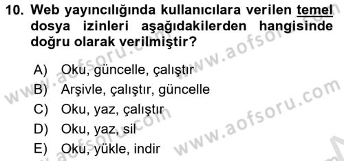 Web Yayıncılığı Dersi 2022 - 2023 Yılı Yaz Okulu Sınav Soruları 10. Soru