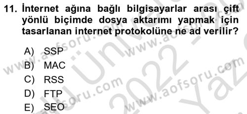 Web Yayıncılığı Dersi 2022 - 2023 Yılı Yaz Okulu Sınav Soruları 11. Soru