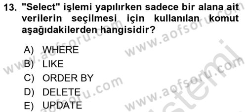 Web Yayıncılığı Dersi 2022 - 2023 Yılı Yaz Okulu Sınav Soruları 13. Soru