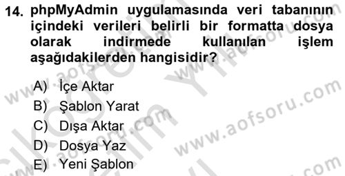 Web Yayıncılığı Dersi 2022 - 2023 Yılı Yaz Okulu Sınav Soruları 14. Soru