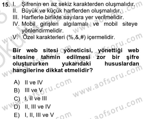 Web Yayıncılığı Dersi 2022 - 2023 Yılı Yaz Okulu Sınav Soruları 15. Soru