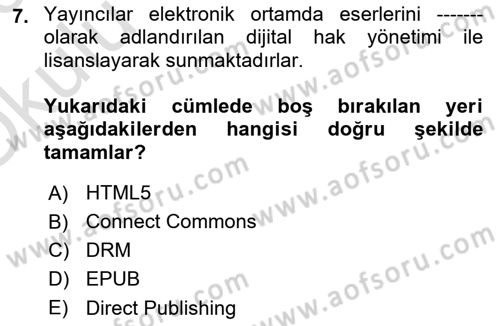 Web Yayıncılığı Dersi 2022 - 2023 Yılı Yaz Okulu Sınav Soruları 7. Soru