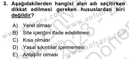 Web Yayıncılığı Dersi 2023 - 2024 Yılı (Final) Dönem Sonu Sınav Soruları 3. Soru