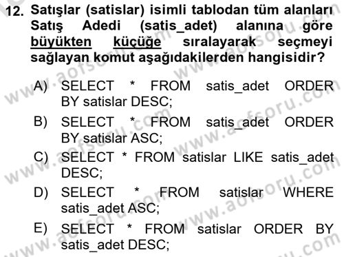 Web Yayıncılığı Dersi 2023 - 2024 Yılı Yaz Okulu Sınav Soruları 12. Soru