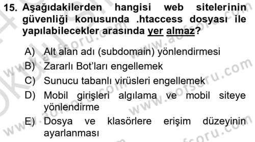 Web Yayıncılığı Dersi 2023 - 2024 Yılı Yaz Okulu Sınav Soruları 15. Soru