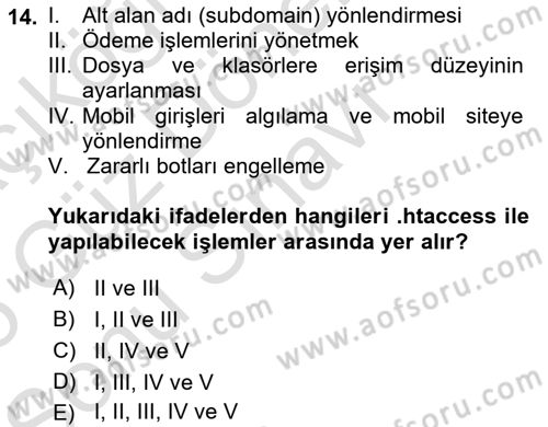 Web Yayıncılığı Dersi 2024 - 2025 Yılı (Final) Dönem Sonu Sınav Soruları 14. Soru