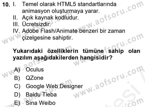 Web Yayıncılığı Araçları Dersi 2017 - 2018 Yılı 3 Ders Sınav Soruları 10. Soru