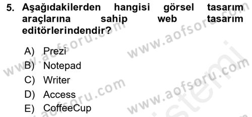 Web Yayıncılığı Araçları Dersi 2017 - 2018 Yılı 3 Ders Sınav Soruları 5. Soru