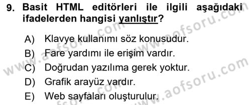 Web Yayıncılığı Araçları Dersi 2017 - 2018 Yılı (Vize) Ara Sınav Soruları 9. Soru