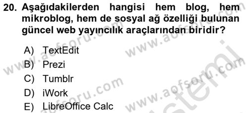 Web Yayıncılığı Araçları Dersi 2018 - 2019 Yılı 3 Ders Sınav Soruları 20. Soru