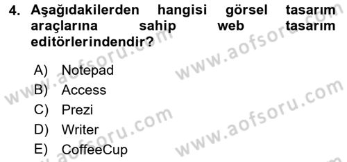 Web Yayıncılığı Araçları Dersi 2018 - 2019 Yılı 3 Ders Sınav Soruları 4. Soru