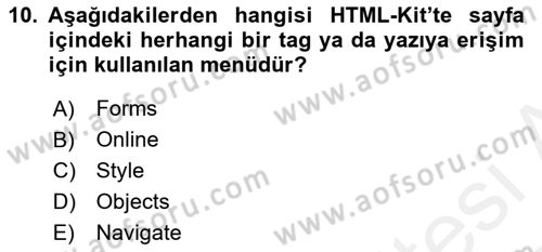 Web Yayıncılığı Araçları Dersi 2018 - 2019 Yılı (Vize) Ara Sınav Soruları 10. Soru