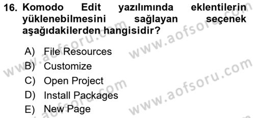 Web Yayıncılığı Araçları Dersi 2018 - 2019 Yılı (Vize) Ara Sınav Soruları 16. Soru