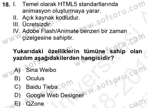 Web Yayıncılığı Araçları Dersi 2018 - 2019 Yılı (Vize) Ara Sınav Soruları 18. Soru