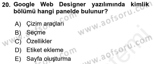 Web Yayıncılığı Araçları Dersi 2018 - 2019 Yılı (Vize) Ara Sınav Soruları 20. Soru