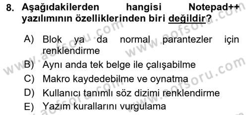 Web Yayıncılığı Araçları Dersi 2018 - 2019 Yılı (Vize) Ara Sınav Soruları 8. Soru