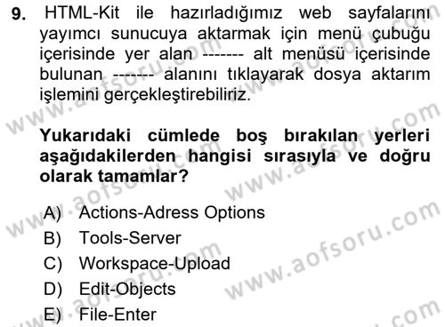 Web Yayıncılığı Araçları Dersi 2018 - 2019 Yılı (Vize) Ara Sınav Soruları 9. Soru