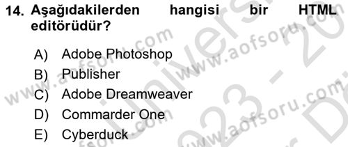Web Yayıncılığı Araçları Dersi 2023 - 2024 Yılı (Vize) Ara Sınav Soruları 14. Soru