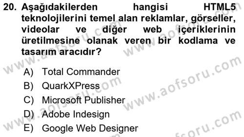 Web Yayıncılığı Araçları Dersi 2023 - 2024 Yılı (Vize) Ara Sınav Soruları 20. Soru