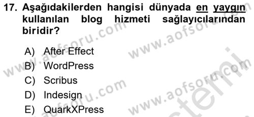 Web Yayıncılığı Araçları Dersi 2023 - 2024 Yılı (Final) Dönem Sonu Sınav Soruları 17. Soru