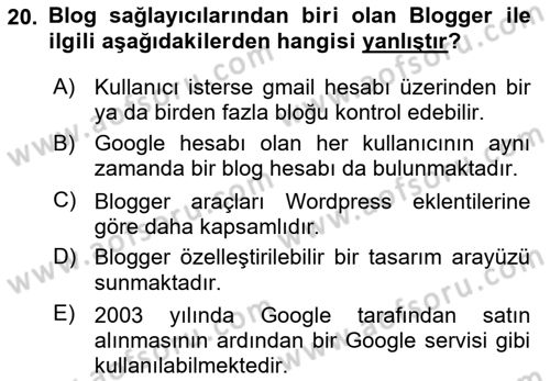Web Yayıncılığı Araçları Dersi 2023 - 2024 Yılı (Final) Dönem Sonu Sınav Soruları 20. Soru