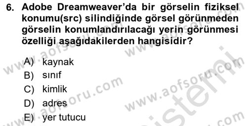 Web Yayıncılığı Araçları Dersi 2023 - 2024 Yılı (Final) Dönem Sonu Sınav Soruları 6. Soru