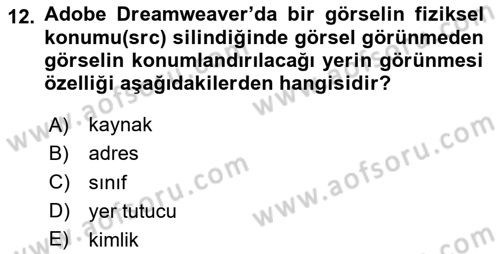 Web Yayıncılığı Araçları Dersi 2023 - 2024 Yılı Yaz Okulu Sınav Soruları 12. Soru