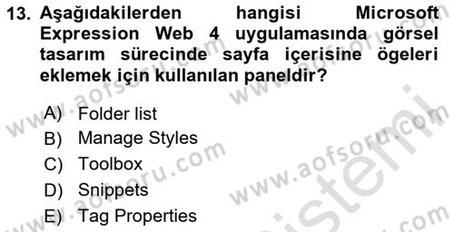 Web Yayıncılığı Araçları Dersi 2023 - 2024 Yılı Yaz Okulu Sınav Soruları 13. Soru