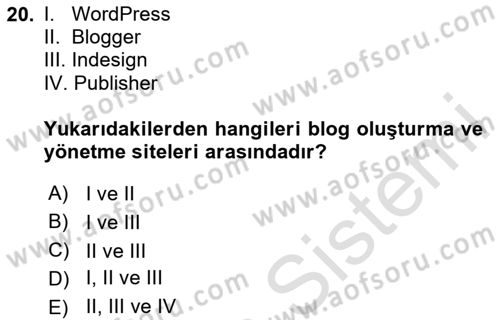 Web Yayıncılığı Araçları Dersi 2023 - 2024 Yılı Yaz Okulu Sınav Soruları 20. Soru