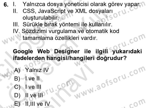 Web Yayıncılığı Araçları Dersi 2023 - 2024 Yılı Yaz Okulu Sınav Soruları 6. Soru