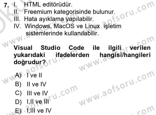 Web Yayıncılığı Araçları Dersi 2023 - 2024 Yılı Yaz Okulu Sınav Soruları 7. Soru