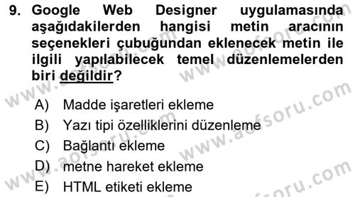 Web Yayıncılığı Araçları Dersi 2023 - 2024 Yılı Yaz Okulu Sınav Soruları 9. Soru