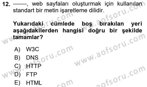 Web Yayıncılığı Araçları Dersi 2024 - 2025 Yılı (Vize) Ara Sınav Soruları 12. Soru
