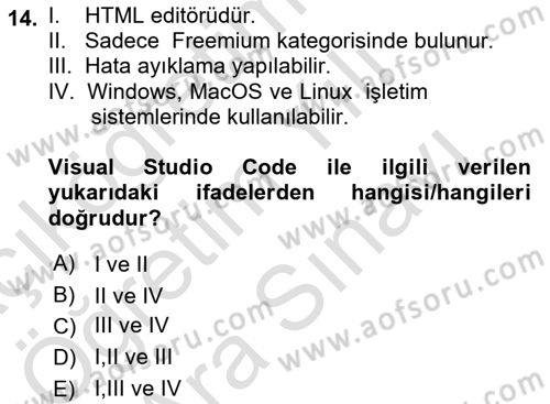 Web Yayıncılığı Araçları Dersi 2024 - 2025 Yılı (Vize) Ara Sınav Soruları 14. Soru