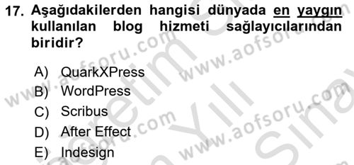 Web Yayıncılığı Araçları Dersi 2024 - 2025 Yılı (Final) Dönem Sonu Sınav Soruları 17. Soru