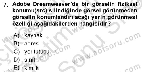 Web Yayıncılığı Araçları Dersi 2024 - 2025 Yılı (Final) Dönem Sonu Sınav Soruları 7. Soru