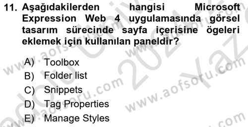 Web Yayıncılığı Araçları Dersi 2024 - 2025 Yılı Yaz Okulu Sınav Soruları 11. Soru