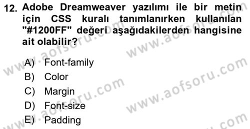 Web Yayıncılığı Araçları Dersi 2024 - 2025 Yılı Yaz Okulu Sınav Soruları 12. Soru