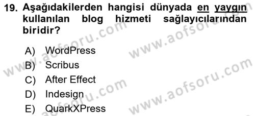 Web Yayıncılığı Araçları Dersi 2024 - 2025 Yılı Yaz Okulu Sınav Soruları 19. Soru