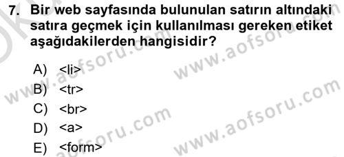 Web Yayıncılığı Araçları Dersi 2024 - 2025 Yılı Yaz Okulu Sınav Soruları 7. Soru