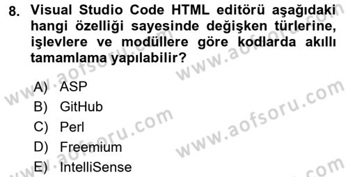 Web Yayıncılığı Araçları Dersi 2024 - 2025 Yılı Yaz Okulu Sınav Soruları 8. Soru