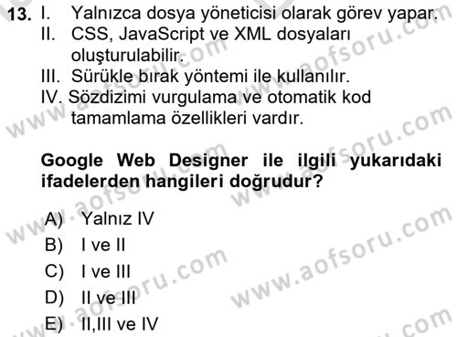 Web Yayıncılığı Araçları Dersi 2025 - 2026 Yılı (Vize) Ara Sınav Soruları 13. Soru