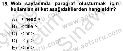 Web Yayıncılığı Araçları Dersi 2025 - 2026 Yılı (Vize) Ara Sınav Soruları 15. Soru