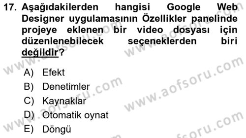 Web Yayıncılığı Araçları Dersi 2025 - 2026 Yılı (Vize) Ara Sınav Soruları 17. Soru