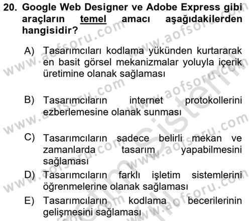Web Yayıncılığı Araçları Dersi 2025 - 2026 Yılı (Vize) Ara Sınav Soruları 20. Soru