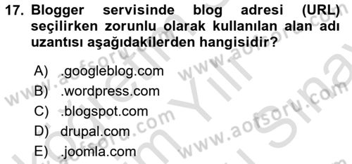 Web Yayıncılığı Araçları Dersi 2025 - 2026 Yılı (Final) Dönem Sonu Sınav Soruları 17. Soru