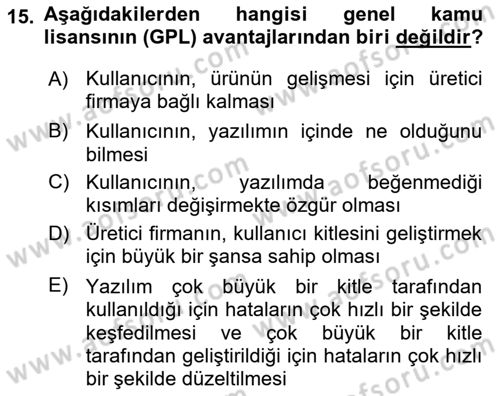 Web Okuryazarlığı Dersi 2017 - 2018 Yılı 3 Ders Sınav Soruları 15. Soru