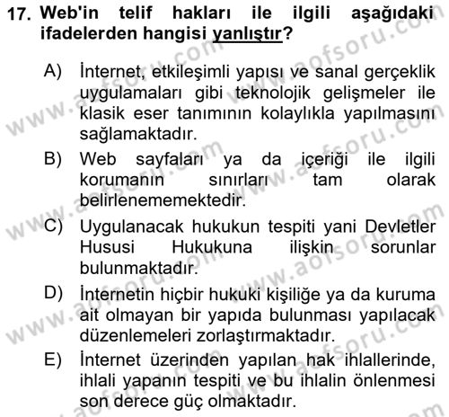 Web Okuryazarlığı Dersi 2017 - 2018 Yılı 3 Ders Sınav Soruları 17. Soru