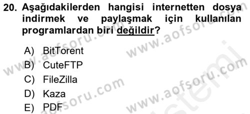 Web Okuryazarlığı Dersi 2017 - 2018 Yılı 3 Ders Sınav Soruları 20. Soru